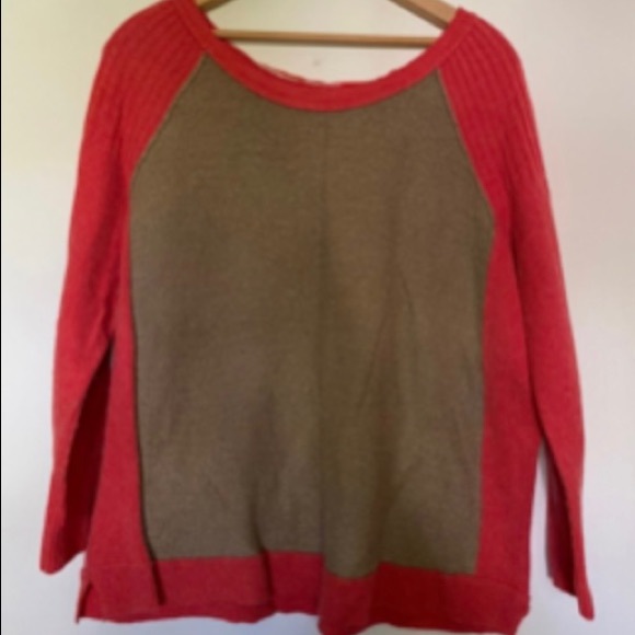 Free People Tabbard Coral & Tan Colorblock Sweater - Picture 2 of 3